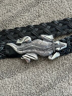 Chicos Belt Women M/L Black Braided Leather Alligator  Buckle Statement